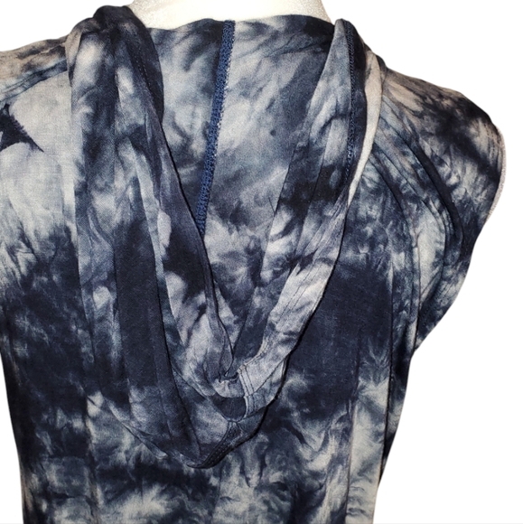 Cotton Innovation Blue Tie Dye Open Front Flyaway Jersey Knit Hoodie Duster Vest - Picture 9 of 11